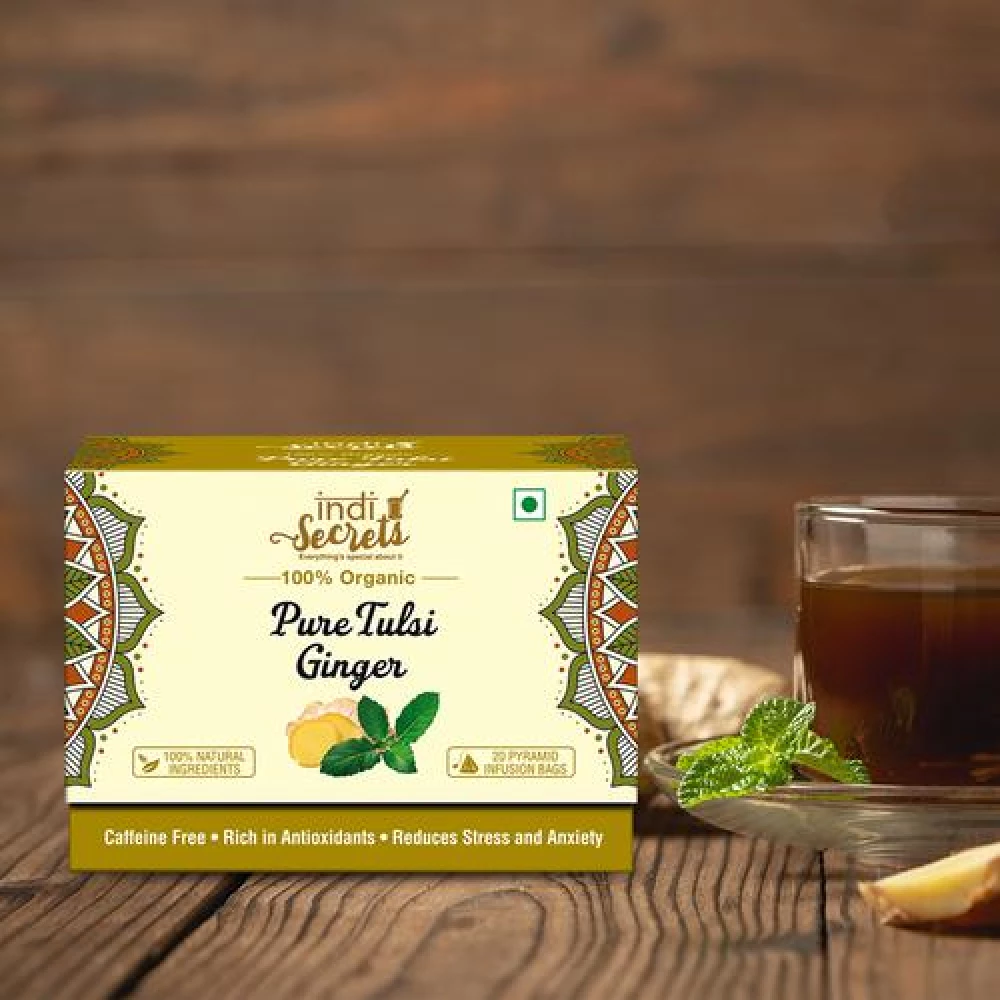 IndiSecrets Organic Tea - Tulsi & Ginger, 36 g (20 Bags x 1.8 g each)-7.webp